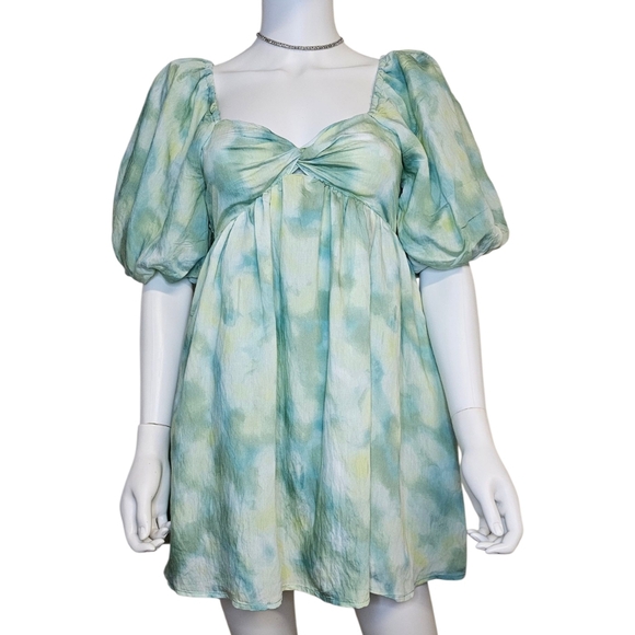 Future Collective Dresses & Skirts - Elegant Green Puff Sleeve Mini Dress